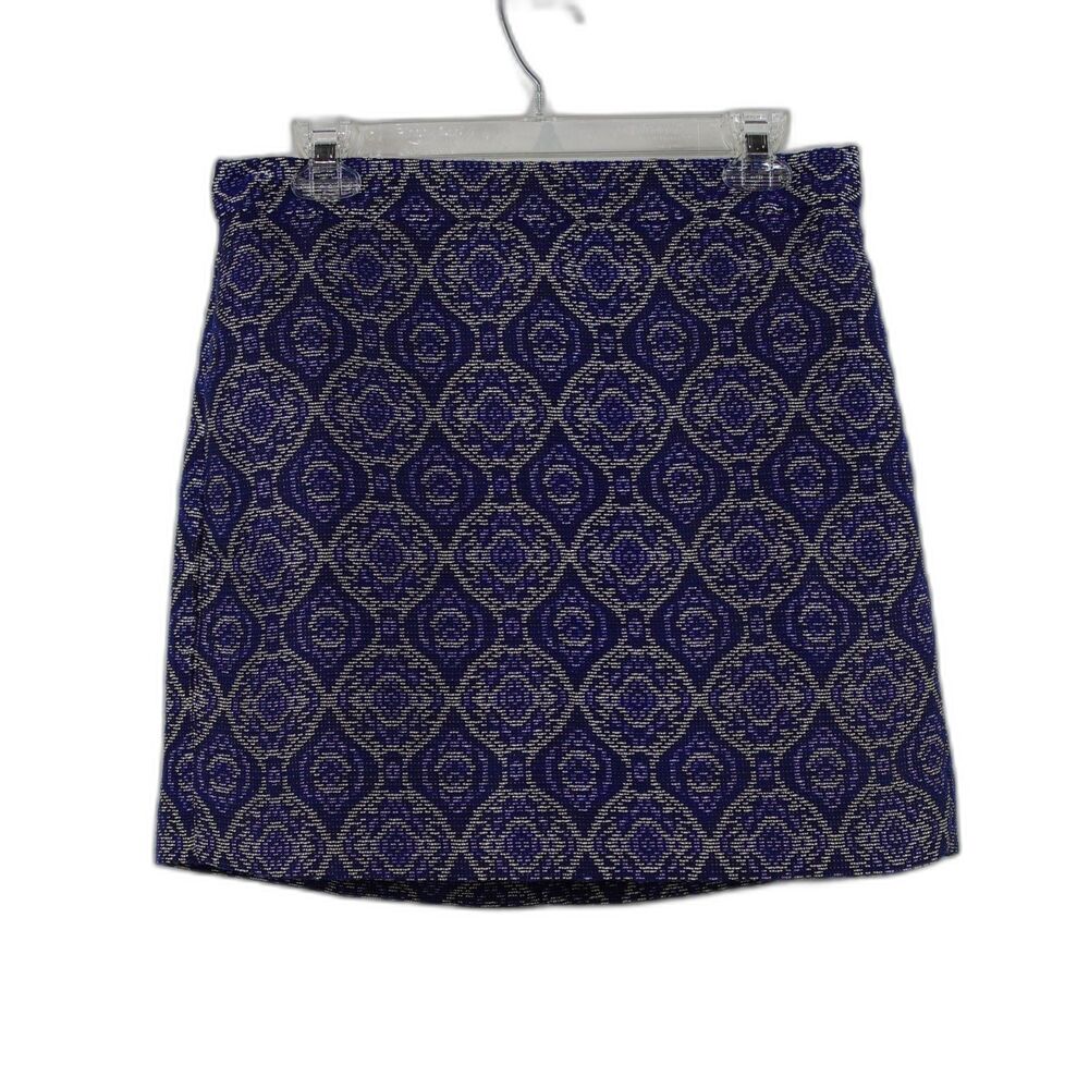 J. Crew Mini A Line Skirt Womens 8 Royal Blue Grey Geometric Jacquard Boho F3947